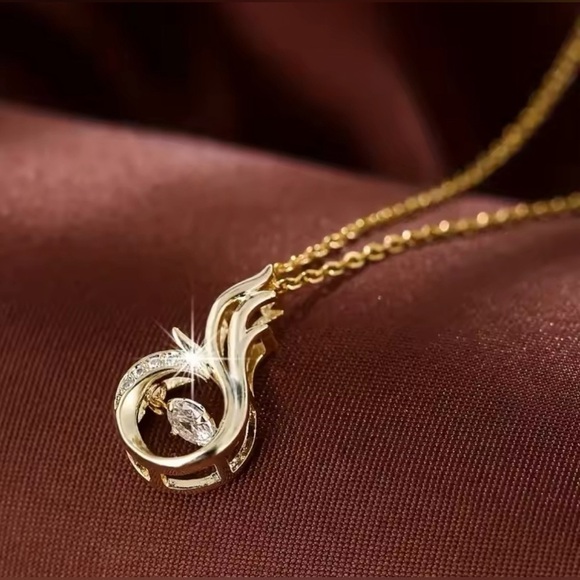Moon Goddess Emporium Jewelry - 18K Gold Phoenix Heart Diamond In Motion Pendant Necklace